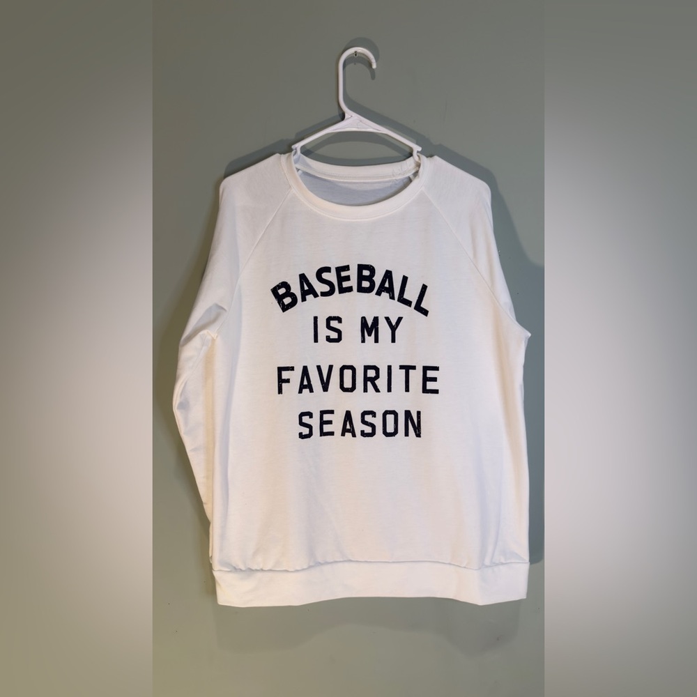 White sweatshirt‎ with black writing. Baseball mom life. - Picture 3 of 6